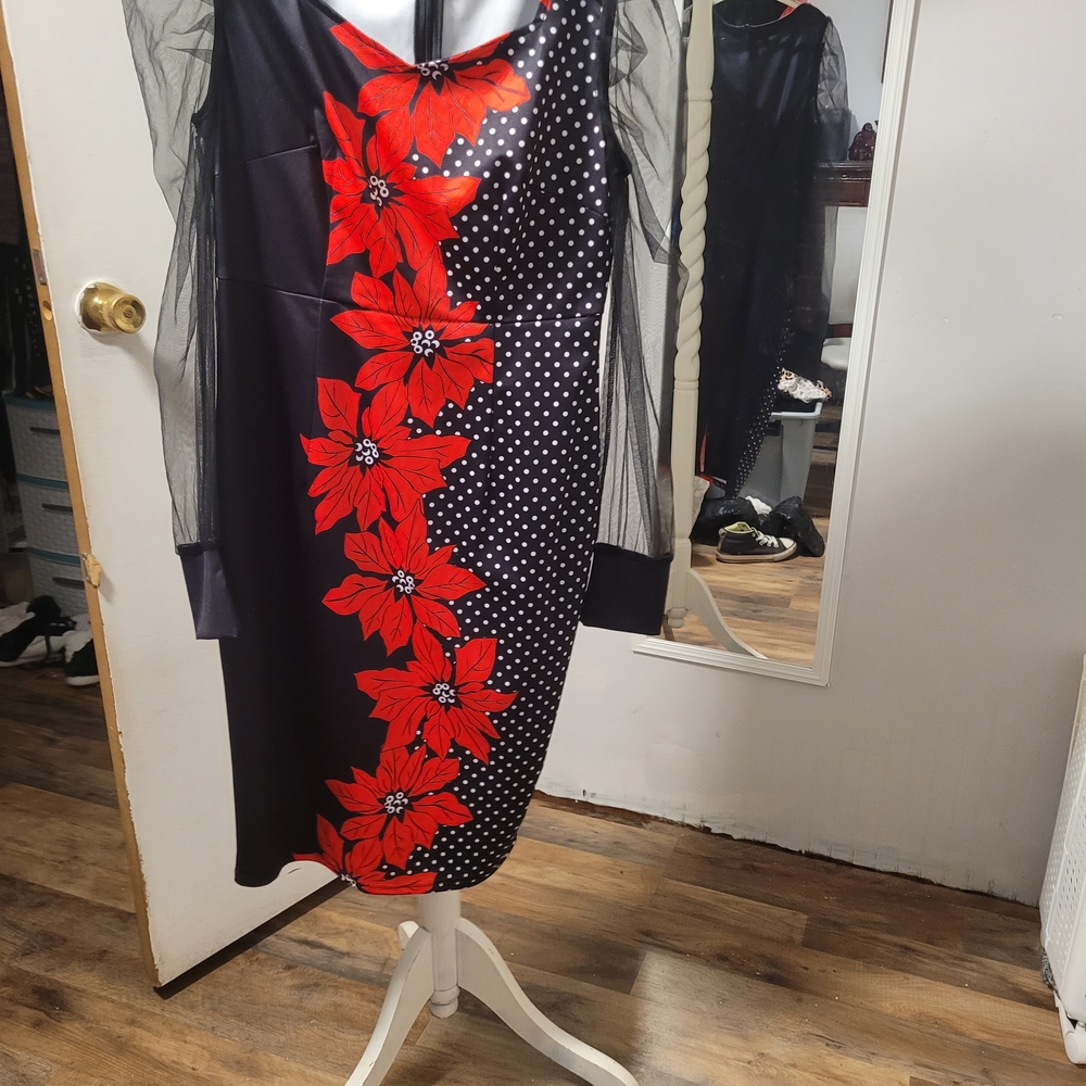 Elegant Black and Red Floral Dress